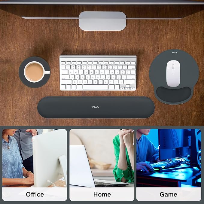 MOSISO Wrist Rest Support for Mouse Pad&Keyboard Set, Slate Gray | Circle Curved Ergonomic Mousepad Non-Slip Base Home/Office Pain Relief&Easy Typing Pad with Soft Cloth&Silicone Lining