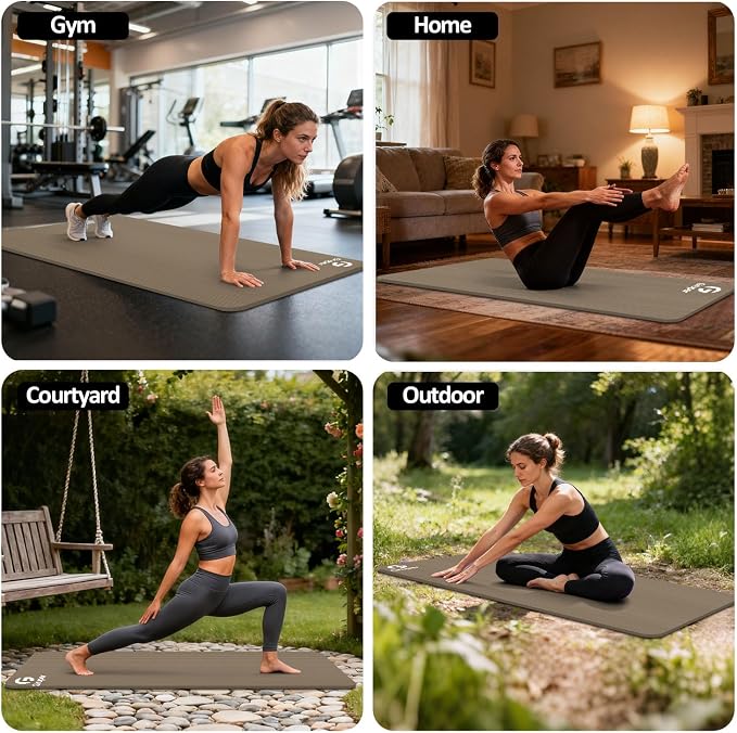 Gruper Yoga Mat Non Slip NBR Extra Thick Yoga Mat, 72"L x 32"/24"W x 0.6"/0.4"TH (185cm x 80cm/61cm x 15mm/10mm), Anti-Tear Exercise Mat with Carrying Strap and Bag, Workout Mats for Yoga, Pilates