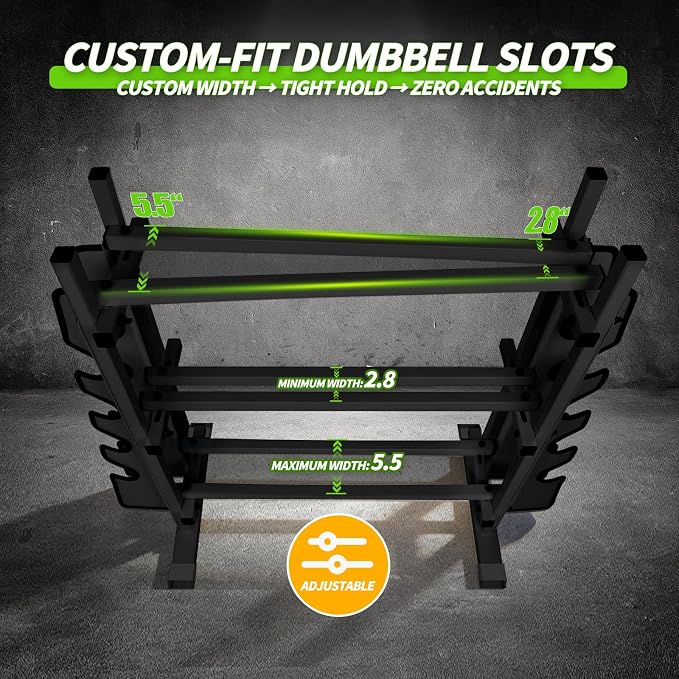 Heavy Duty Dumbbell Rack, 2-Side Extension Holder for Home Gym Storage Rack | Adjustable Width, Large Weight Capacity, Sturdy Steel Stand Only, for Dumbbells & Kettlebells Home Gym Storage Rack