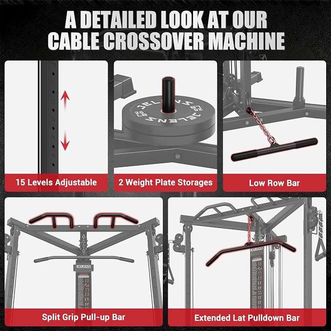 CC01 Cable Crossover Machine with High and Low Pulley System, Functional Trainer with Pull Up Bars and Optional Bundle, Cable Machine for Home Gym Power Workout