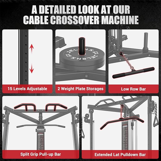 CC01 Cable Crossover Machine with High and Low Pulley System, Functional Trainer with Pull Up Bars and Optional Bundle, Cable Machine for Home Gym Power Workout
