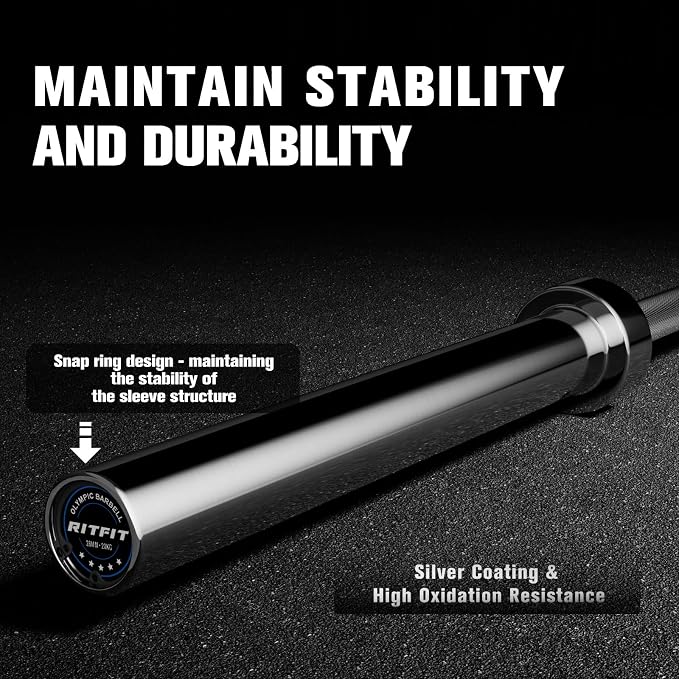 RitFit Elite 7ft Olympic Barbell, Robust 45lb Barbell for Weightlifting and Powerlifting, Superior Olympic Bar with Exceptional 500lbs Load Capacity, Weight Bar for 2” Standard Plates