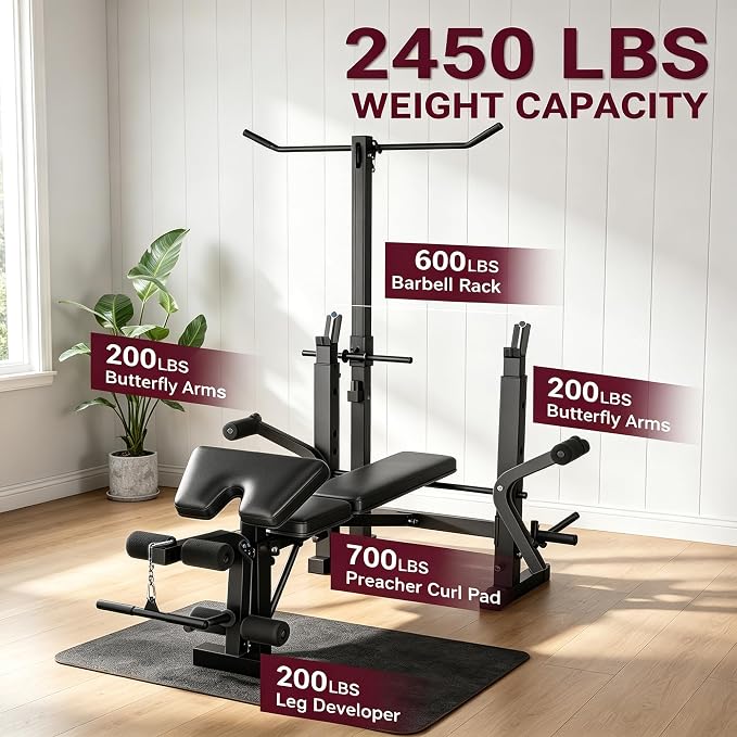 Weight Bench with Leg Extension & Preacher Curl, 8-in-1 Adjustable Bench | Bench Press Set with Squat Rack, 1000LB Capacity Foldable Workout Bench for Home Gym, Full Body Strength Training Equipment
