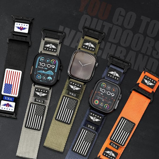 Rugged Nylon for Apple Watch Ultra 2/ Ultra 3 Band Series 11/10/9/8/7/6/5/4/3/SE iWatch Bands Men,Soft Woven Stars-Stripes Flag Wristbands Strap for Apple Watch Ultra 3/2/1 49mm 46mm 45mm 44mm 42mm