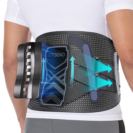Fit Geno Back Brace for Lower Back Pain, Men & Women, Lumbar Support | An ergonomic lumbar pad and adjustable straps deliver targeted compression to support your lower back during the day