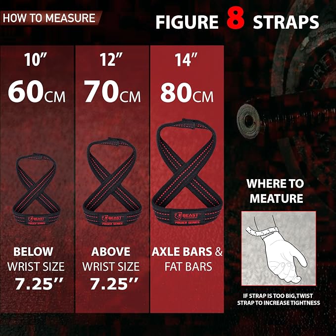 Figure 8 Lifting Strap- Strongman 10-14" Deadlift Straps- True Grip Support & Heavy Duty Wrist Straps for Weightlifting Women Men- Hand Straps for Weight Lifting Figure 8 Straps for Gym Workout