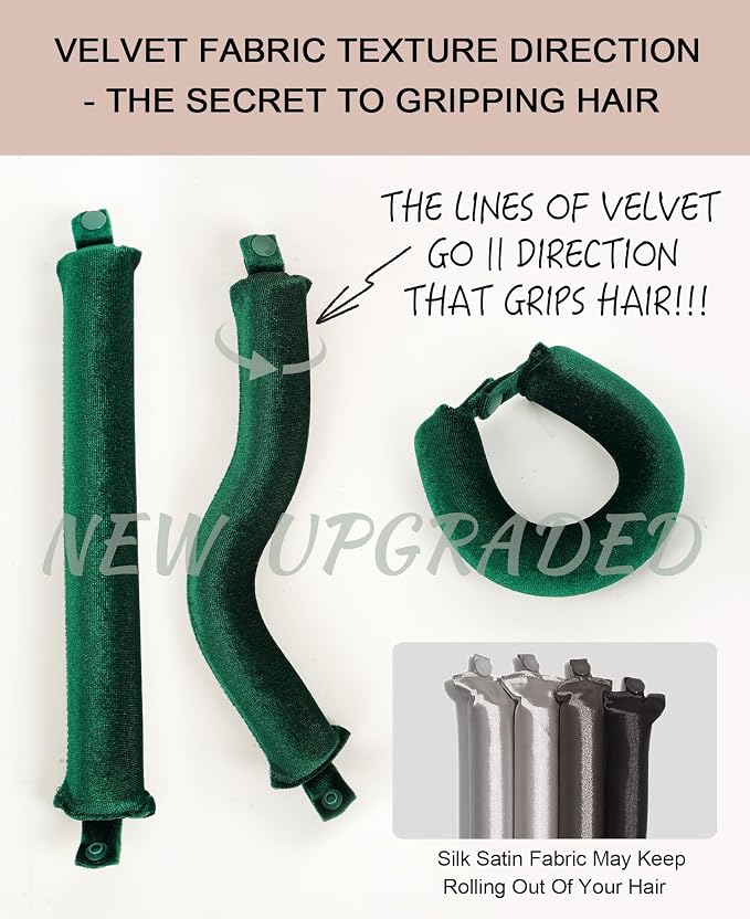 Classic Heatless Curls Overnight Rods - Upgraded Directional Grip Velvet Heatless Hair Curler to Sleep in No Heat Heatless Curling Flexi Rods Foam Hair Rollers for Blowout Look Medium & Long Hair