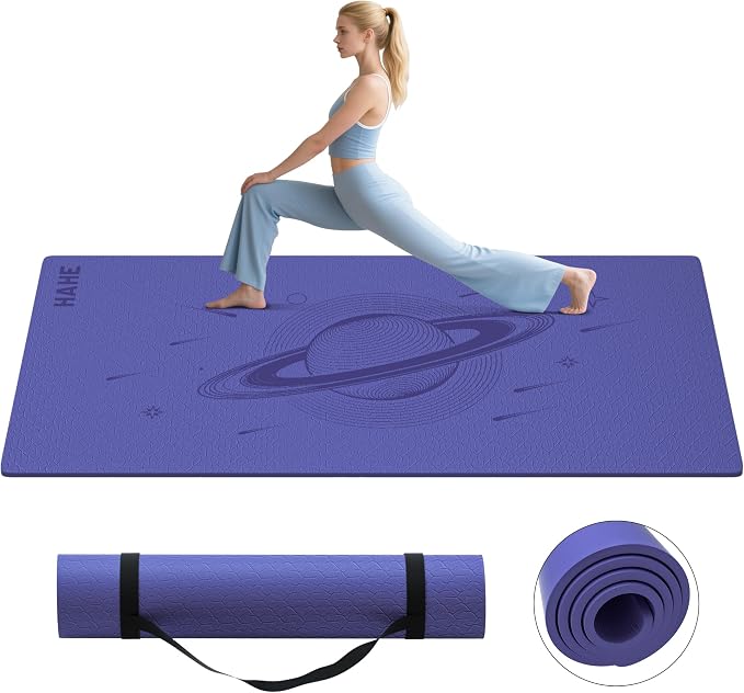 HAHE Extra Wide Yoga Mat, 72"x40"x0.4"Thick, Large Exercise Mats | Oversized Non Slip Workout Mat with Strap for Yoga, Pilates, Fitness, Home Gym Studio, Yoga Mats for Men & Women
