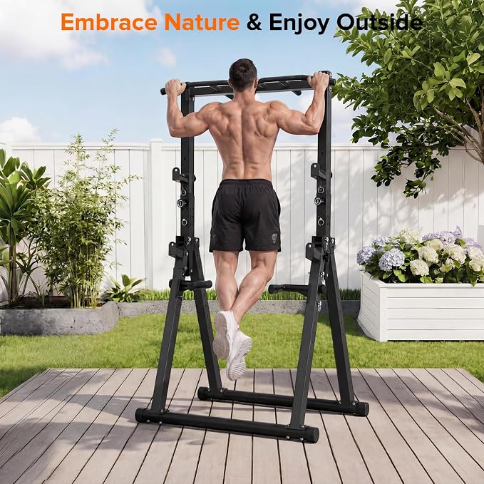 Foldable Power Tower Pull Up Bar Station, Adjustable Height | Portable Free Standing,700lbs Load Max, Adjustable Height fits Man,Woman,Power Tower Pull Up Dip Station, Multi Grips