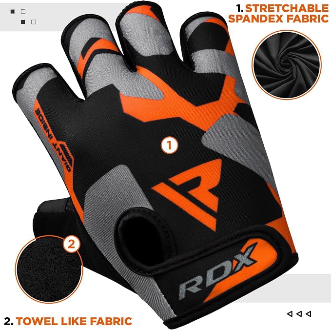 RDX Weight Lifting Gloves Women Fitness Workout, Anti Slip Padded Palm Grip Protection, Elasticated Breathable, Powerlifting Gym Bodybuilding Strength Training, Half Finger, Cycling Calisthenics