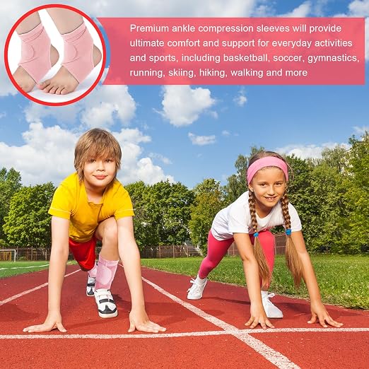 Honoson 2 Pcs Ankle Brace Kid Ankle Support Youth Neoprene Lace up Compression Sleeve Foot Brace Stabilizer with Adjustable Strap for Sport Sprained Plantar Fasciitis Achilles Tendonitis(Pink,L)
