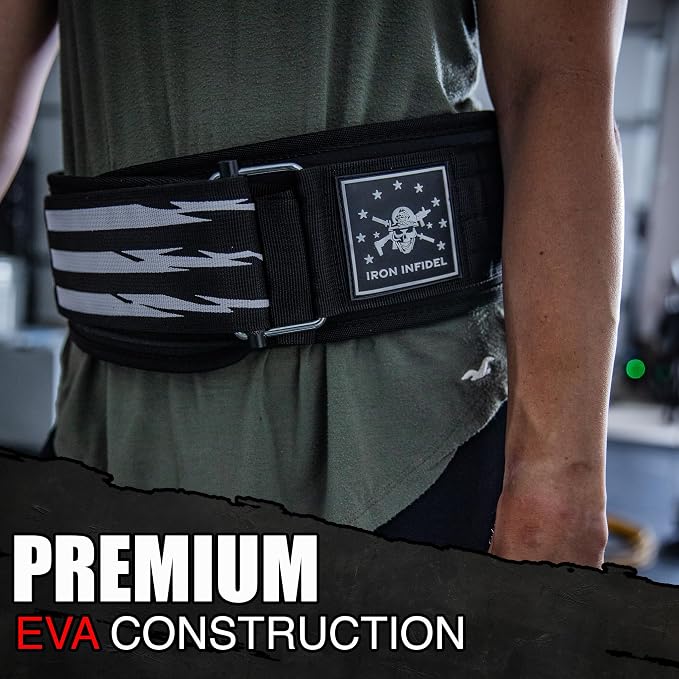 Iron Infidel Recon Weight Lifting Belt - 4" Wide Self Locking Gym Belt for Men & Women, EVA Foam Core Support Weight Belt for Squatting, Deadlifting, Powerlifting, Workout, Fitness & Crossfit
