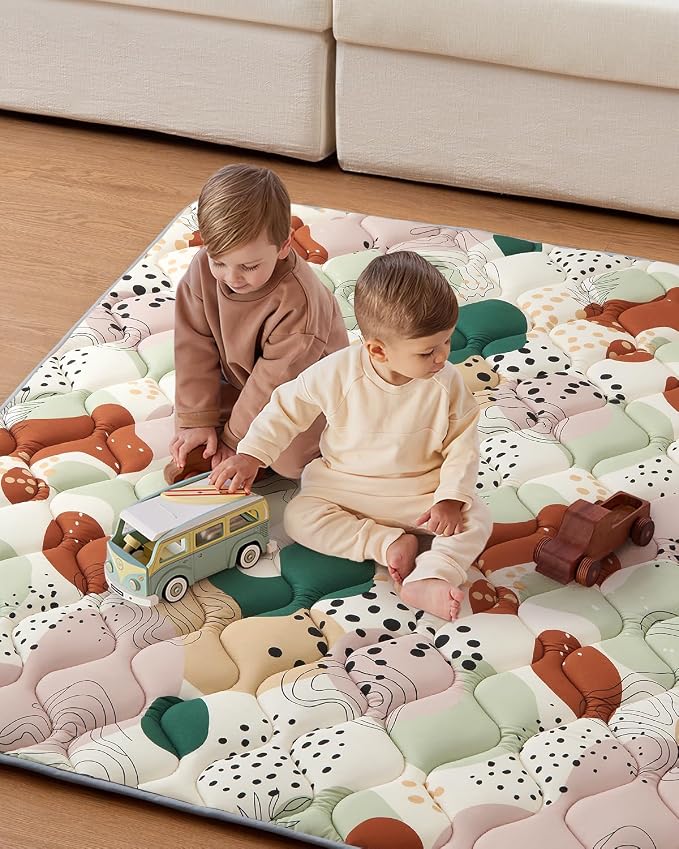 Blissful Diary Baby Play Mats for Floor, 59x59 Inch Thicker Foam Playmats for Babies and Toddlers, Soft Cushioning Baby Playpen Mat, Modern Abstract