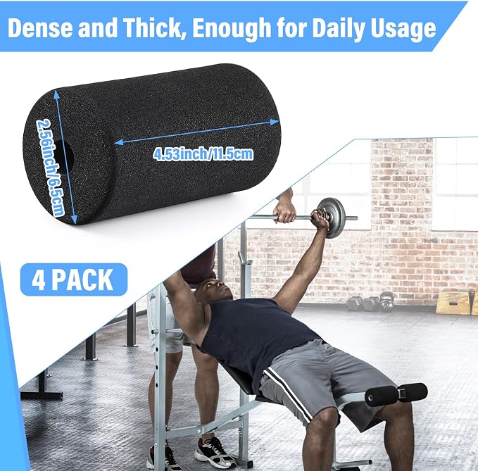 Deekin 4 Pcs Foam Foot Pad Rollers Buffer Tube Cover for Exercise Machine Home Gym Equipment Replacement Pads for Leg Extension Weight Bench Inversion Table(0.87 x 2.56 x 4.53 Inches)