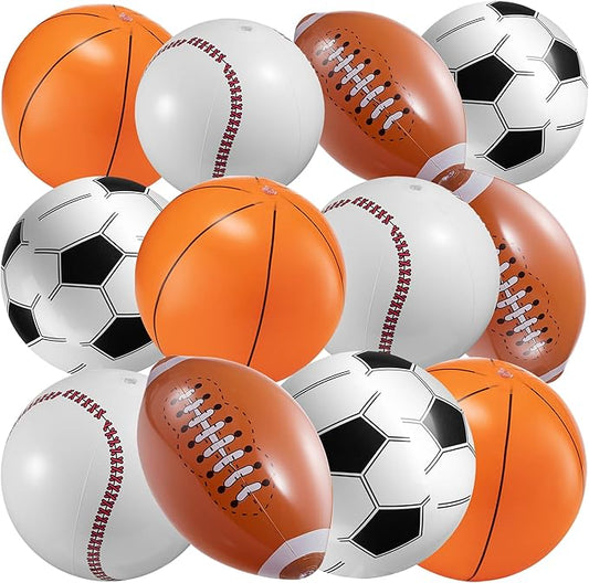 16" Inflatable Sports Beach Balls Variety Pack (12 Pcs) - 3 of Each - Basketball, Baseball, Football, Soccer Beach Balls for Sports - Themed Parties, Pool Toys, Birthday Decorations, and Party Favors