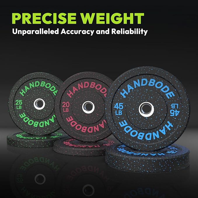 HANDBODE 2-Inch Weight Plates High Bounce, Olympic Bumper Plate Set 45/100/160/190/260/300lb, Colored Weight Plates Set for Home Gym, Barbell Weights Rubber Strength Training Plate for Weight Lifting