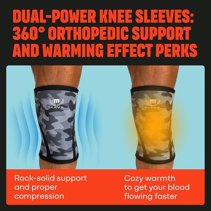 Mava Sports Knee Sleeves Weightlifting Men & Women, 7mm Neoprene Knee Sleeves for Women and Men, Ideal for Cross Training WOD, Squats, Powerlifting