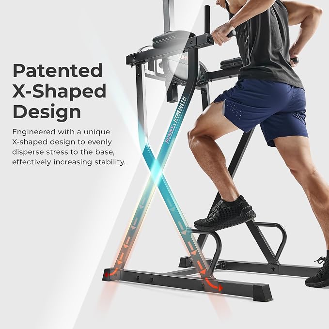 Sunny Health & Fitness Power Tower and Dip Station for Home Training | Multi-Function Strength Training, Pull-Up And Dip Stations, Padded Grips, Sturdy Frames, Captain's Chair