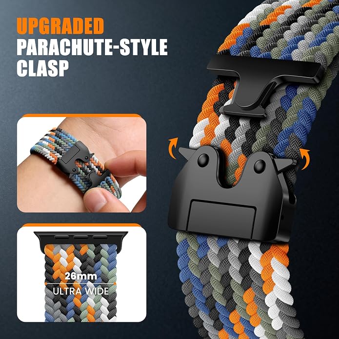 Elastic Sport Band for Apple Watch Ultra 3/2/1 Bands 49mm 46mm 45mm 44mm 42mm 41mm 40mm 38mm Men Women, Adjustable Parachute Buckle Nylon Fabric Wristband for iWatch Series 11 10 SE 9 8 7 6 5 4 3