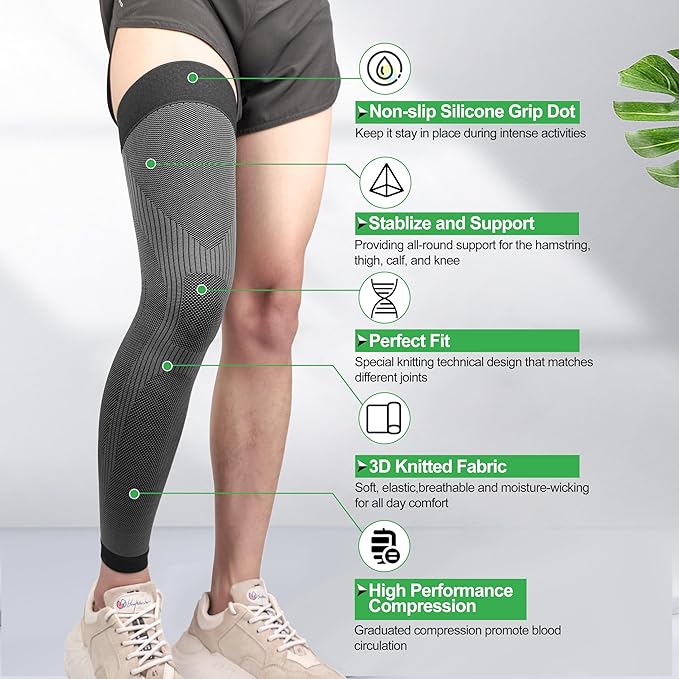 KEKING Full Leg Compression Sleeves, 20-30mmHg Graduated, Unisex, Running | Thigh-High Compression Stockings, Support Thighs, Calves & Knees, for Travel & Sports, Relieve Varicose Veins & Swelling