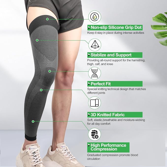 KEKING Full Leg Compression Sleeves, 20-30mmHg Graduated, Unisex, Running | Thigh-High Compression Stockings, Support Thighs, Calves & Knees, for Travel & Sports, Relieve Varicose Veins & Swelling