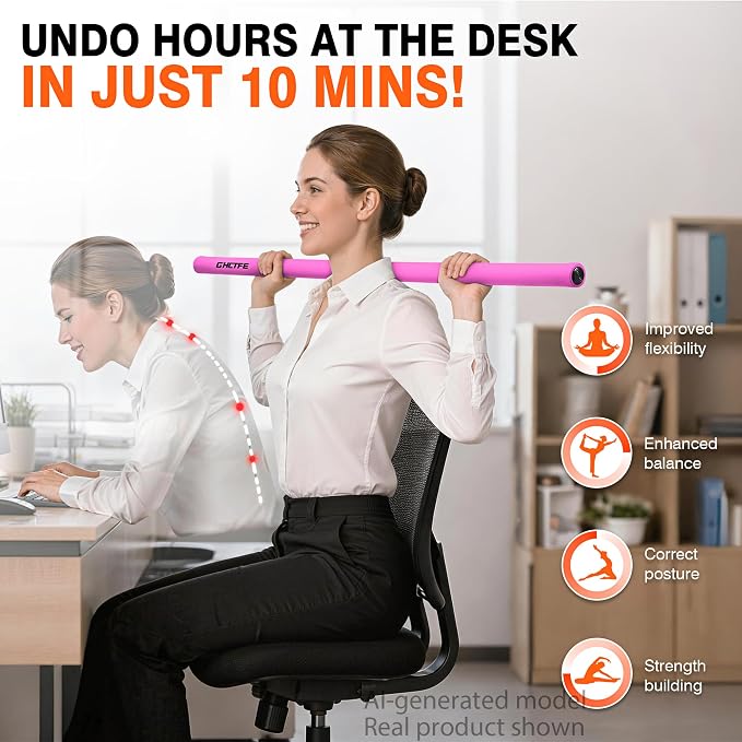 Adjustable Yoga Stick for Stretching & Balance, Upgraded Workout Pilates Equipment for Back Posture Corrector, 4-Section Steel Mobility Bar for Flexibility, Physical Therapy, Exercise Training