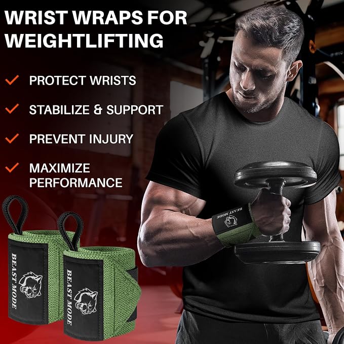 TECEUM Elastic Cotton Weightlifting Wrist Wraps with Thumb Loops, 1 Pair