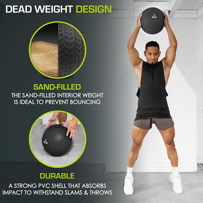 ProsourceFit Slam Medicine Balls 5, 10, 15, 20, 25, 30, 50lbs Smooth and Tread Textured Grip Dead Weight Balls for Strength and Conditioning Exercises, Cardio and Core Workouts