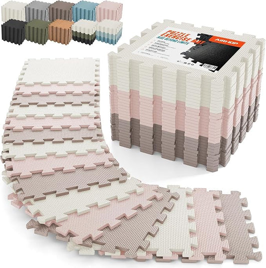 AIRHOP 18 PCS Gym Floor Mat, EVA Foam Puzzle Gym Mat, High-Density Interlocking Foam Floor Tiles for Home Gym, Play Workout Garage Kitchen Flooring 12.6"x12.6"x0.4"