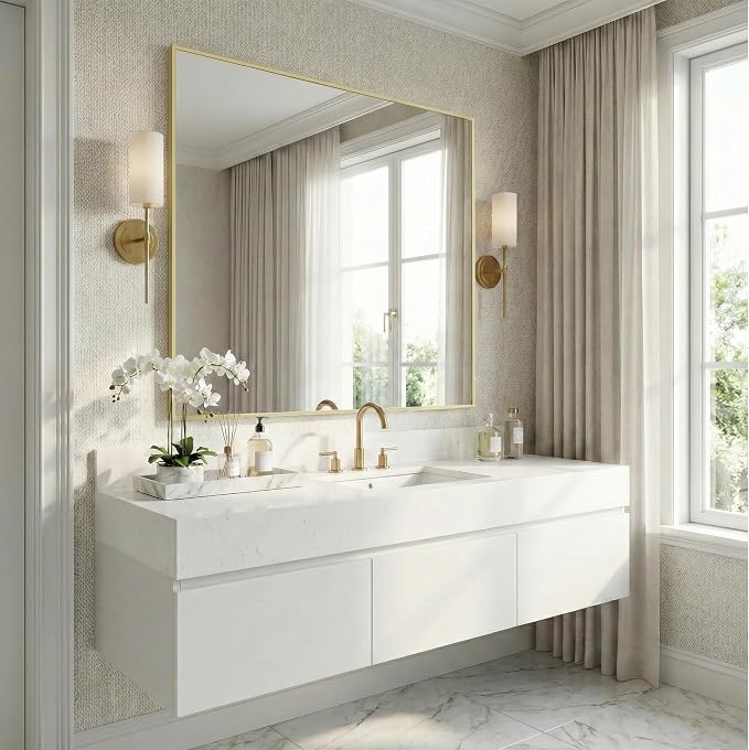 36" x 48" Gold Wall Mirror for Bathroom, 48" x 36" Oversized Rectangular Accent Decor, Large Metal Framed Mirror for Dining Room & Vanity