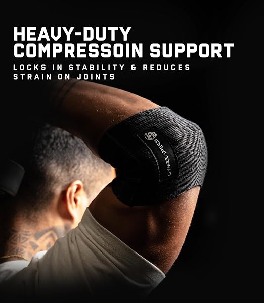 Gymreapers Elbow Compression Cuff for Weightlifting, Powerlifting – Support & Relief for Tendonitis, Stability, Tennis Elbow, Strength Training & Injury Recovery (Black, 11")