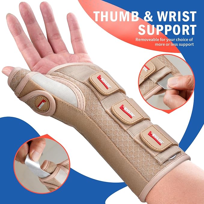 FEATOL Carpal Tunnel Wrist Brace Night Support, Thumb Spica Splint Right Hand for De Quervains Tenosynovitis, Tendonitis, Thumb Brace for Women Men, Beige, Large/XLarge