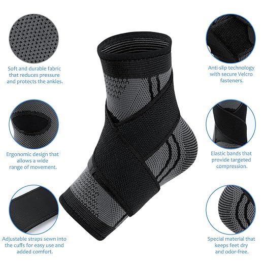 Youth Ankle Support Sleeve with Arch Support, Heel & Growth Plate Stabilizer Sleeve, Breathable Compression Brace for Sports Activities (Black, L)