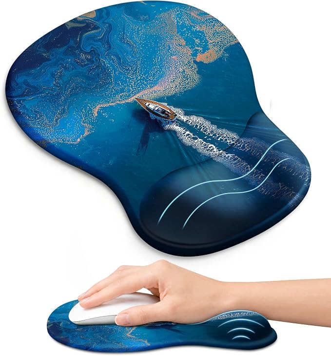 Ergonomic Mouse Pad with Wrist Rest, Gel Wrist Support, Coastal | 10.2 x 7.6 in Mouse Pad with Smooth Fabric Surface and Non-Slip Rubber Base for Office, Home, Study, and Gaming
