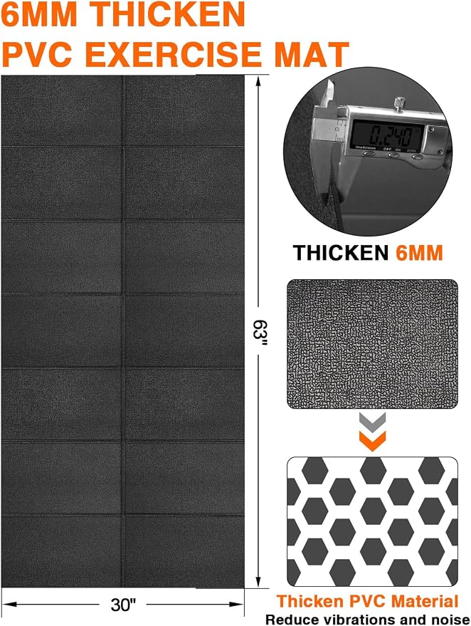 Treadmill Mat 63"x30", WERCHO Foldable Walking Pad Mat for Carpet Hardwood Floors 6mm Heavy-Duty Exercise Equipment Mat for Treadmill,Spin Bike,Elliptical Trainer,Exercise Equipment