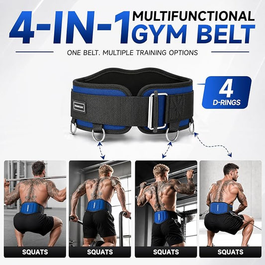 MANUEKLEAR 4-in-1 Weight Lifting Belts for Back Support, Dip Belt with 38.5 IN Rope for Weightlifting Pull Up, Weight Belt for Men Women