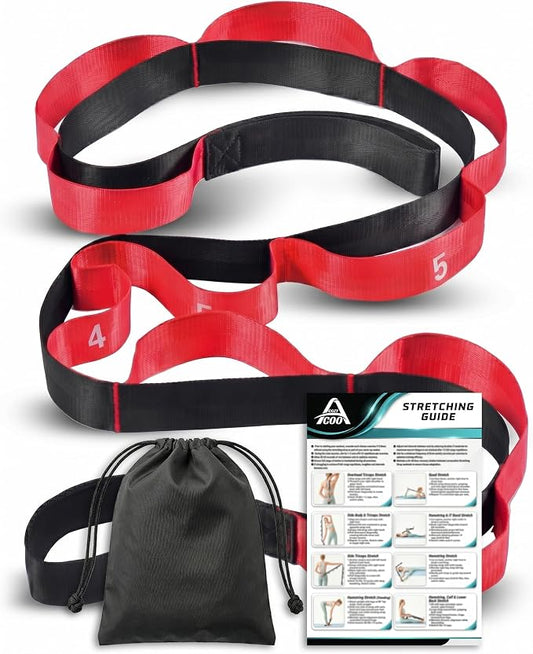 Acozycoo Stretching Strap with Loops for Physical Therapy,Yoga Strap for Stretching,Home Workout,Pilate & Flexibility Training,Non-Elastic Exercise Stretch Band for Hamstring,Leg Stretcher Belt,Flexibility Fascia