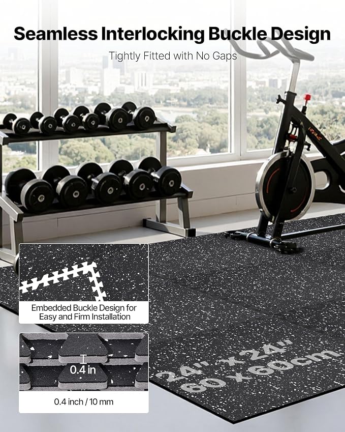 VEVOR 0.4Inch 48sq.ft 12 Tiles Gym Flooring for Home Gym, Rubber Top with High Density EVA Foam, 24 x 24In Gym Floor Exercise Equipment Mats, Interlocking Gym Mats, Puzzle Workout Mats, Black & White | Rubber Top with High Density EVA Foam, Lightweight...