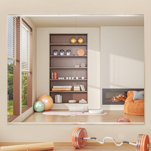 Home Gym Mirror, 2 Pack 48"x32" Each Tempered Glass Explosion-Proof Workout Mirrors, Frameless Square Full Length Wall Mirror Silver for Yoga Garage Exercise Bedroom Dance Studio