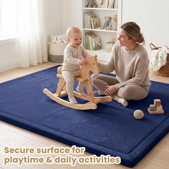 ACOMOPACK Baby Play Mat for Floor 1.3" Thick Memory Foam Play Mat 71"×79" Tummy Time Crawling with Non-slip Bottom for Living Room,Nursery,Soft Velvet Playpen Mats for Kids,Infants（Royal Blue）