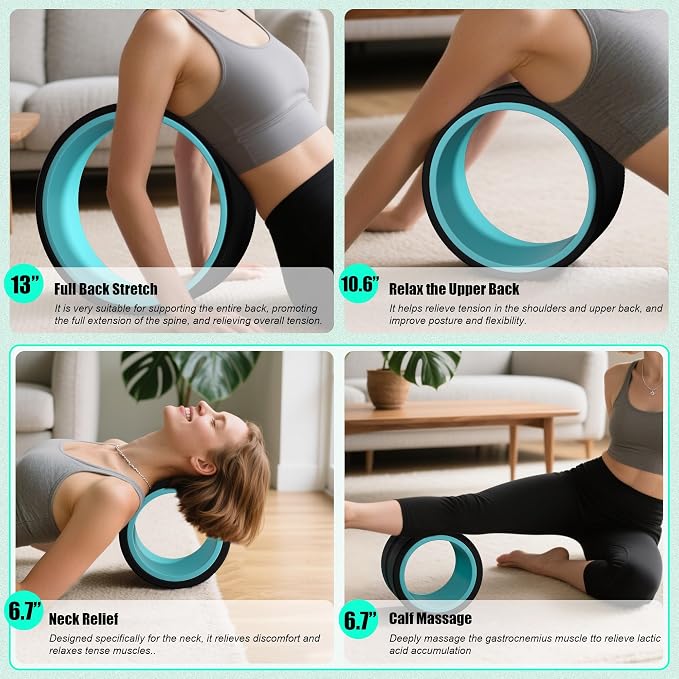 3 Pack Back Roller- Yoga Wheel for Back Pain Reliefn & Stretching, Back Wheel for Deep Tissue Massage, Foam Roller for Physical Therapy & Exercise | Blue