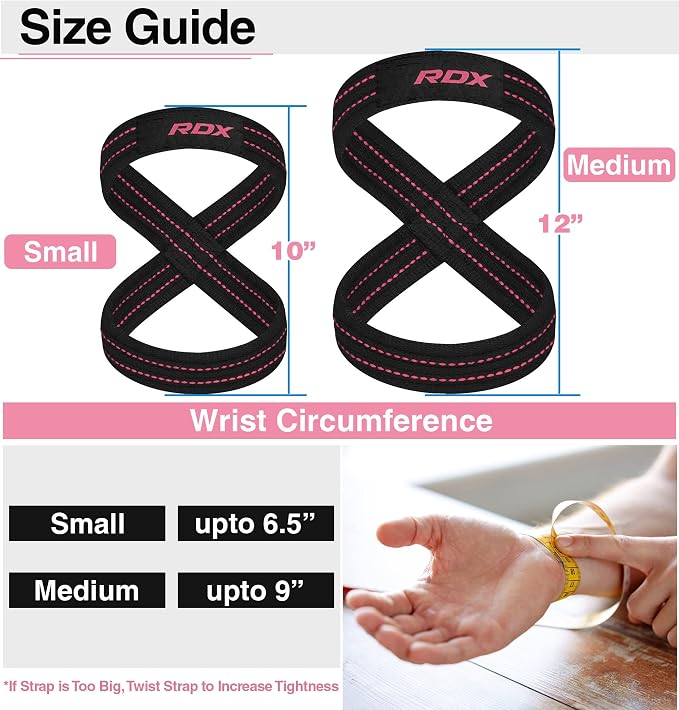 RDX Weight Lifting Straps Figure 8, Anti Slip Strap with Cuffs Wrist Support for Gym Workout Deadlift Powerlifting Bodybuilding Weightlifting, Fitness Strength Training, Hand Bar Grip for Men