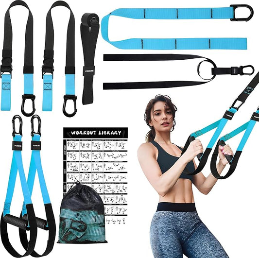 Home Resistance Training Kit | Full-Body Workout with Suspension Trainer Straps, Door Anchor, Handles, and Carrying Bag | Complete Home Gym Equipment