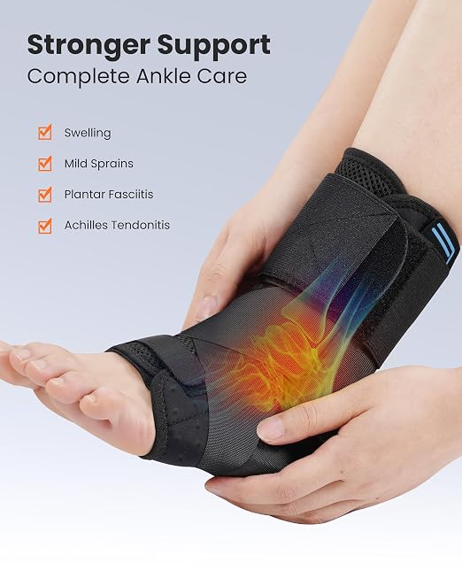 Ankle Brace for Women & Men, Hook-and-Loop Straps, 4 Support Bars, L | Breathable fabric, removable support bars, adjustable compression, Achilles support, ankle sprain recovery, soccer, running