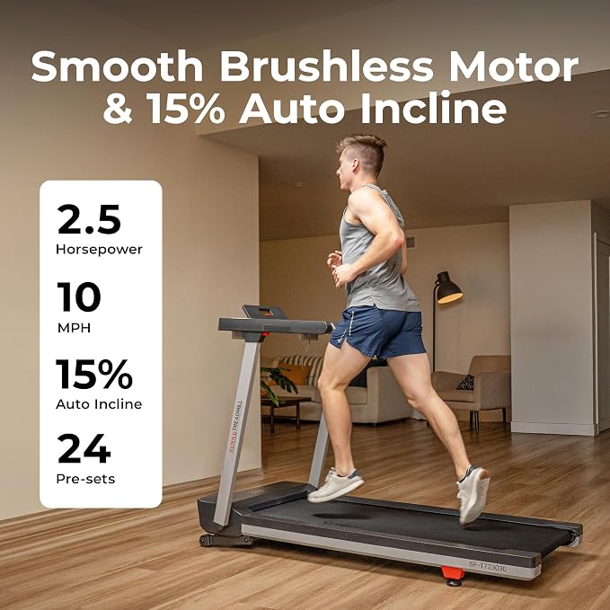 Sunny Health & Fitness Fully Assembled Auto Incline Treadmill for Home Gym