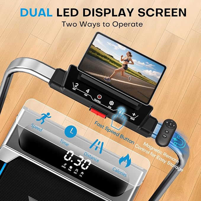 5 in 1 Foldable Treadmill, 7.5 MPH Treadmills for Home with App Compatible, Treadmill with 10% Incline, 3.0HP Brushless Drive, Remote Control and LED Display, 12 HIIT Programs, 400 LBS Capacity