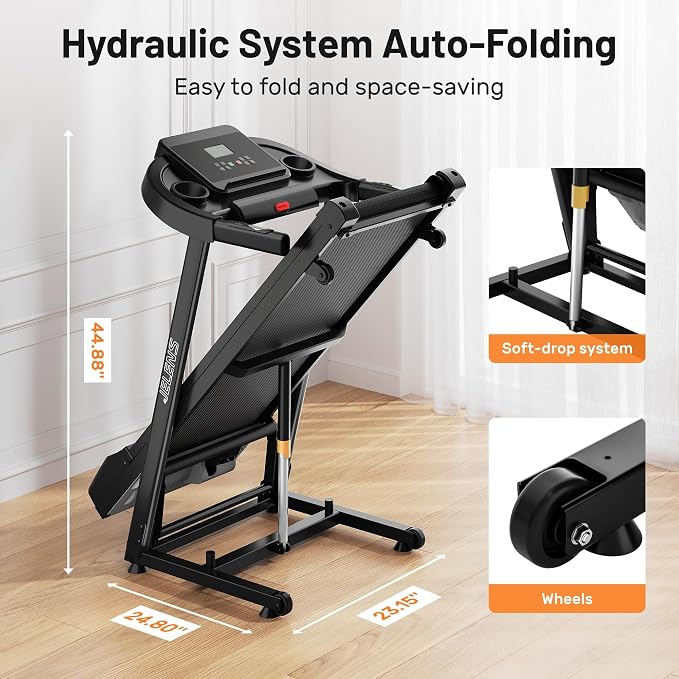 JELENS Treadmill for Home with 0-15% Auto Incline, Foldable Walking Pad Treadmill with 330LBS Weight Capacity and Pulse Sensors, 3.0HP Quiet Walking Pad with App and LCD Display
