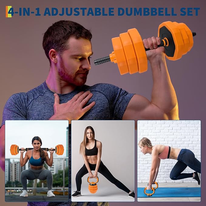 Garvee Adjustable Dumbbell Set,Weight Set for Home Gym | 4-in-1 Adjustable Weight Set Used As Dumbbells,Barbells,Kettlebells and Push-up