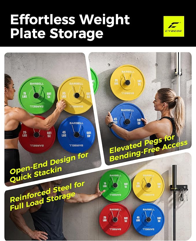 Weight Rack for Home Gym, Weight Plate Rack and Barbell Hanger Set - Heavy Duty Powder Coated Barbell Rack & Wall Mounted Weight Plate Holder for Garage Gym Organization