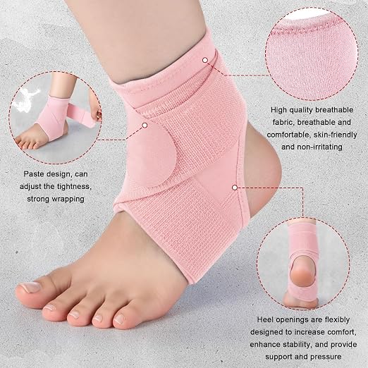 Honoson 2 Pcs Ankle Brace Kid Ankle Support Youth Neoprene Lace up Compression Sleeve Foot Brace Stabilizer with Adjustable Strap for Sport Sprained Plantar Fasciitis Achilles Tendonitis(Pink,S)